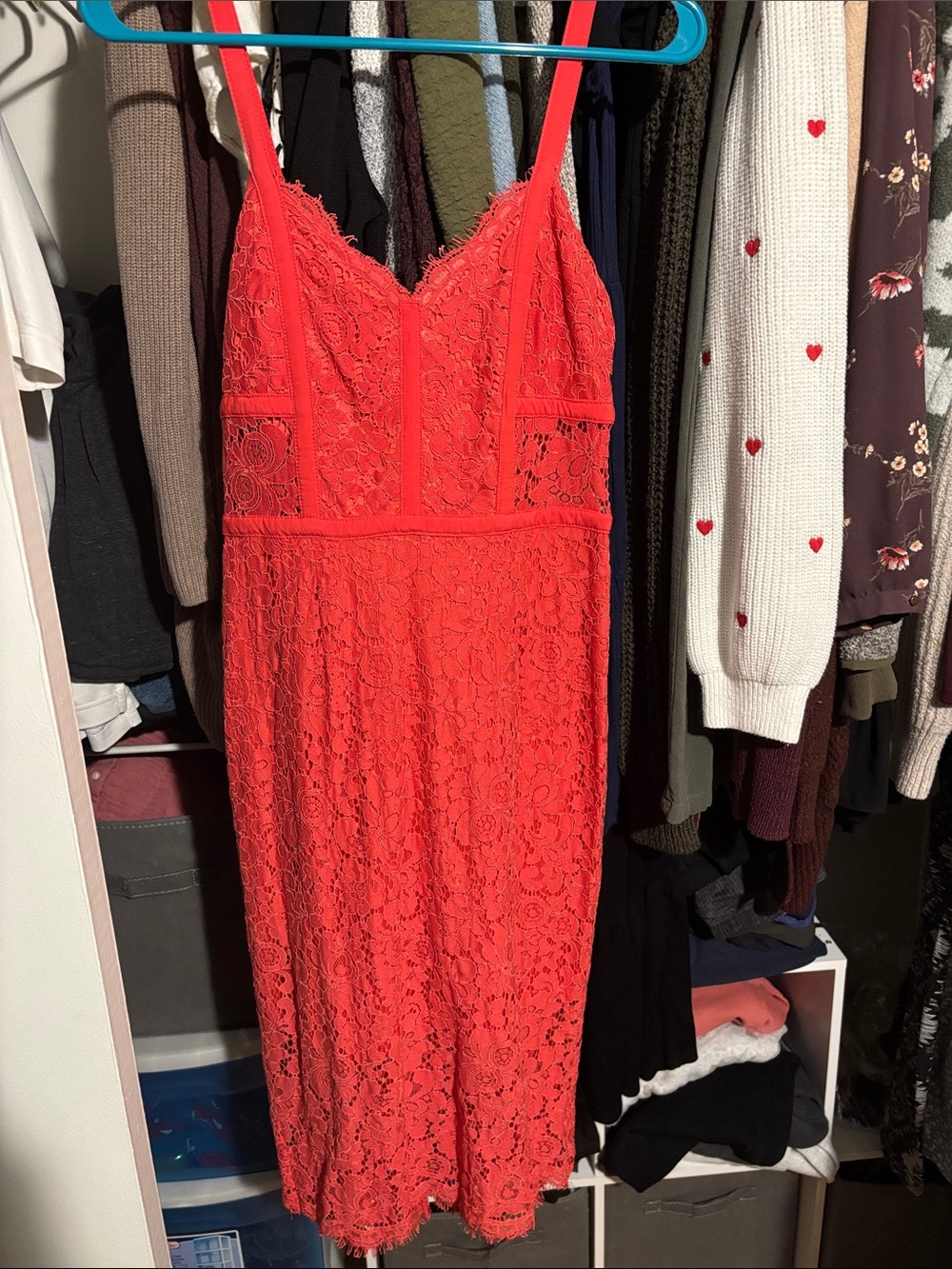 Express Red Lace Midi Slip Dress